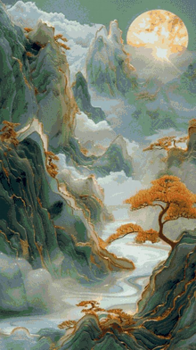 Пейзаж и золото - золото, китай, пейзаж - предпросмотр