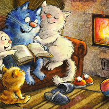 Схема вышивки «Семья у печки»