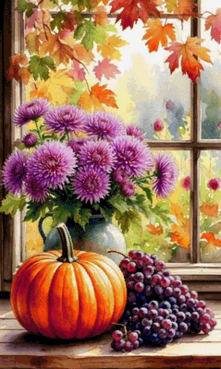 Jesienne kwiaty z dynią - kwiaty dynia - предпросмотр