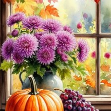 Jesienne kwiaty z dynią