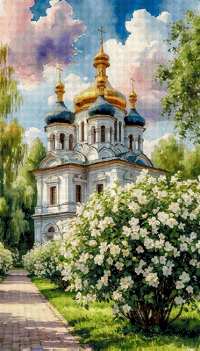 Акварелью церковь - церковь, лето, природа - предпросмотр