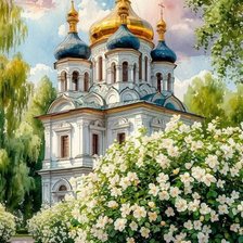 Схема вышивки «Акварелью церковь»