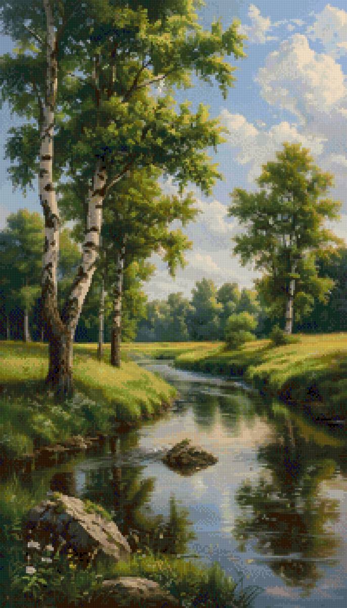 Летний пейзаж - березы, река - предпросмотр