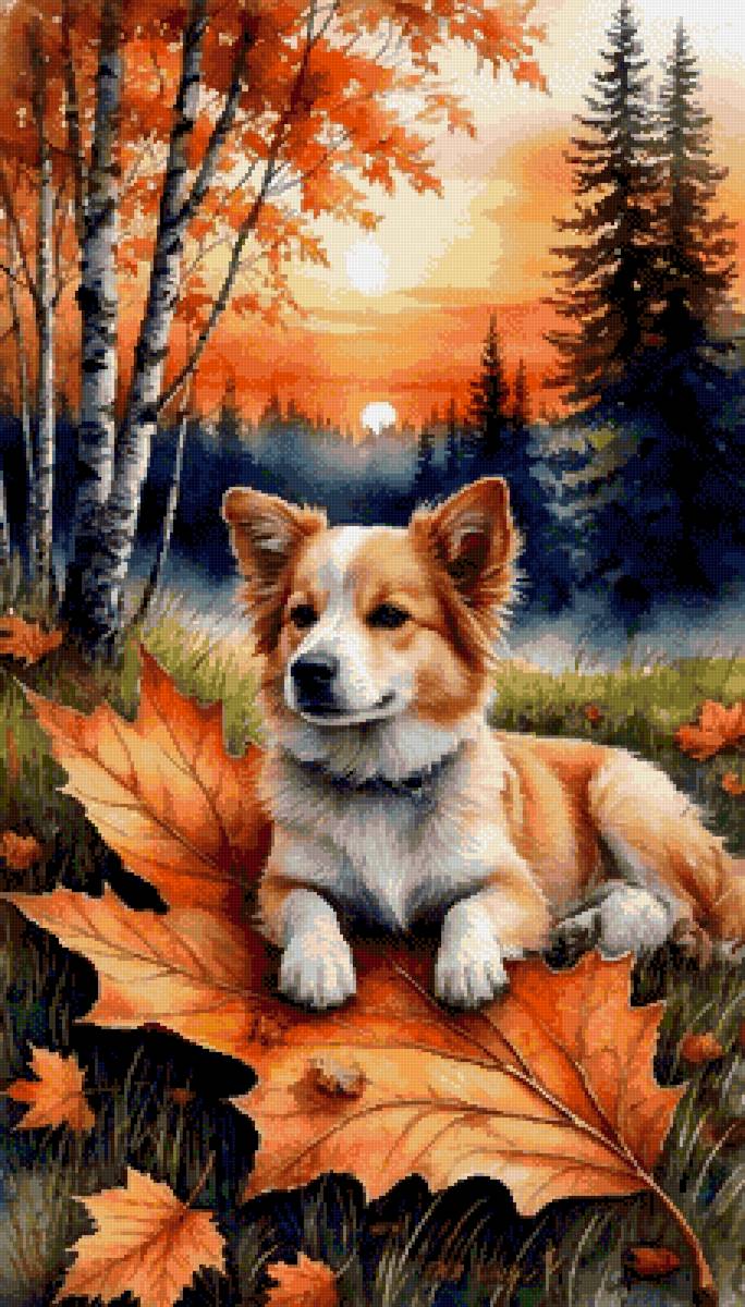 Рыжие осень и пёс - собака, осень - предпросмотр