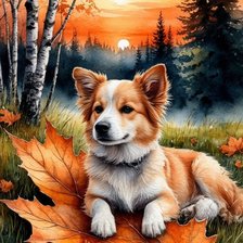 Схема вышивки «Рыжие осень и пёс»