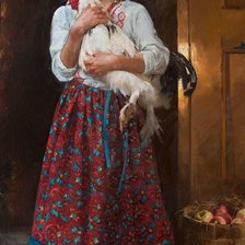 Девочка с петухом. Русская красота.