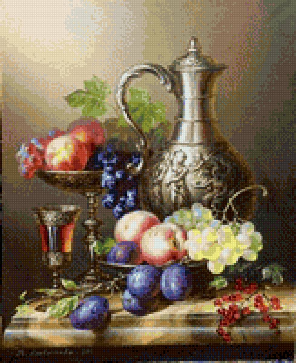 НАТЮРМОРТ - фрукты виноград кувшин - предпросмотр