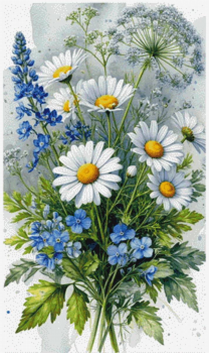 Цветы полевые - ромашки, цветы, незабудки - предпросмотр