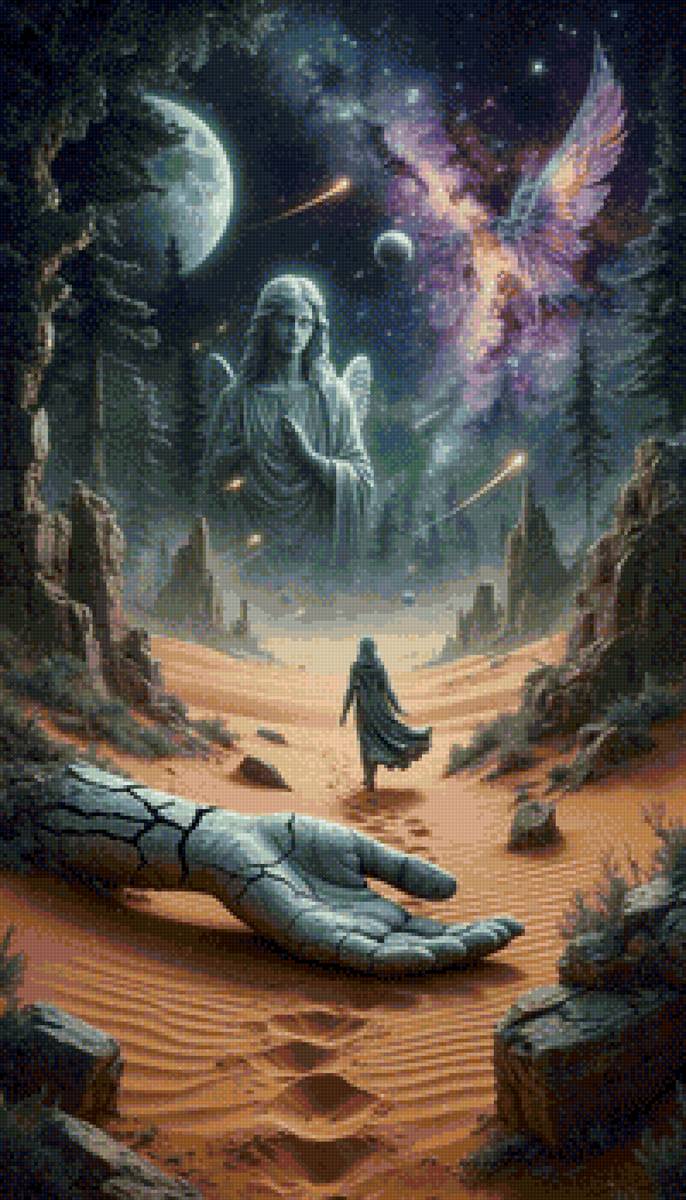 Мерцание звёзд - ангел, крылья, звезды, пустыня - предпросмотр