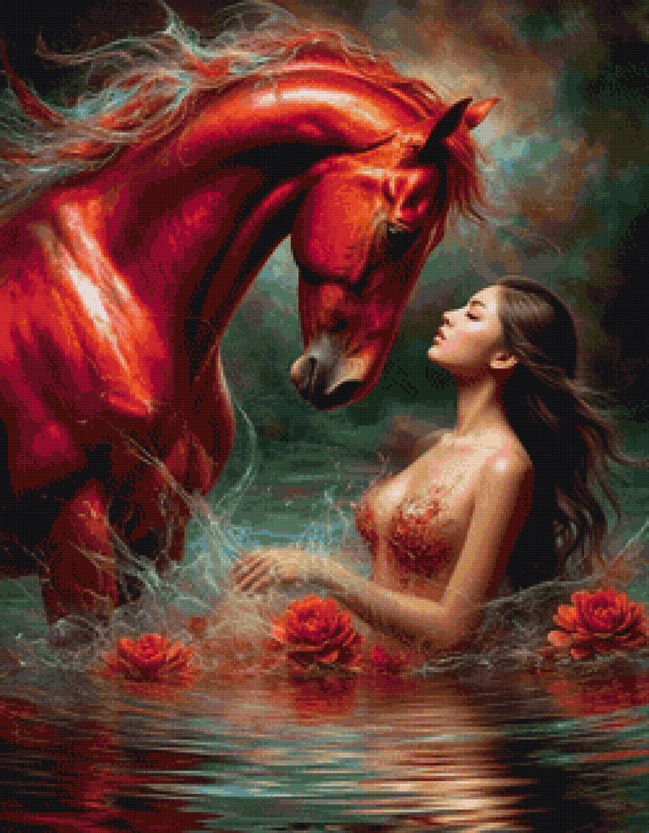 Вдвоём - девушка, вода, лошадь - предпросмотр