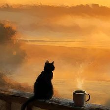 Схема вышивки «Утро с котом»