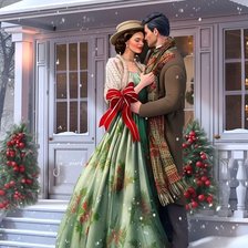 Схема вышивки «Влюбленные у дома»