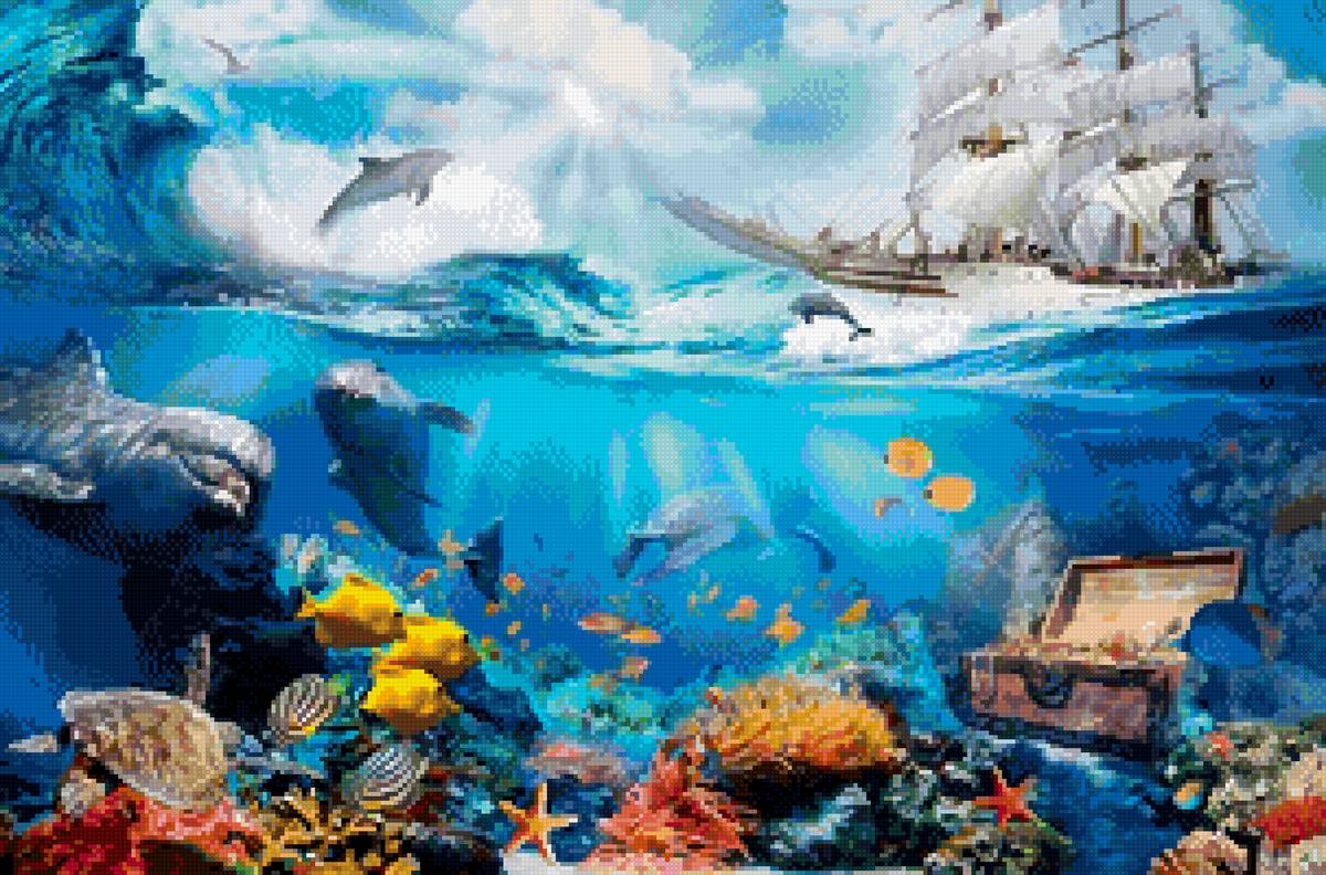 Дельфины в океане - предпросмотр