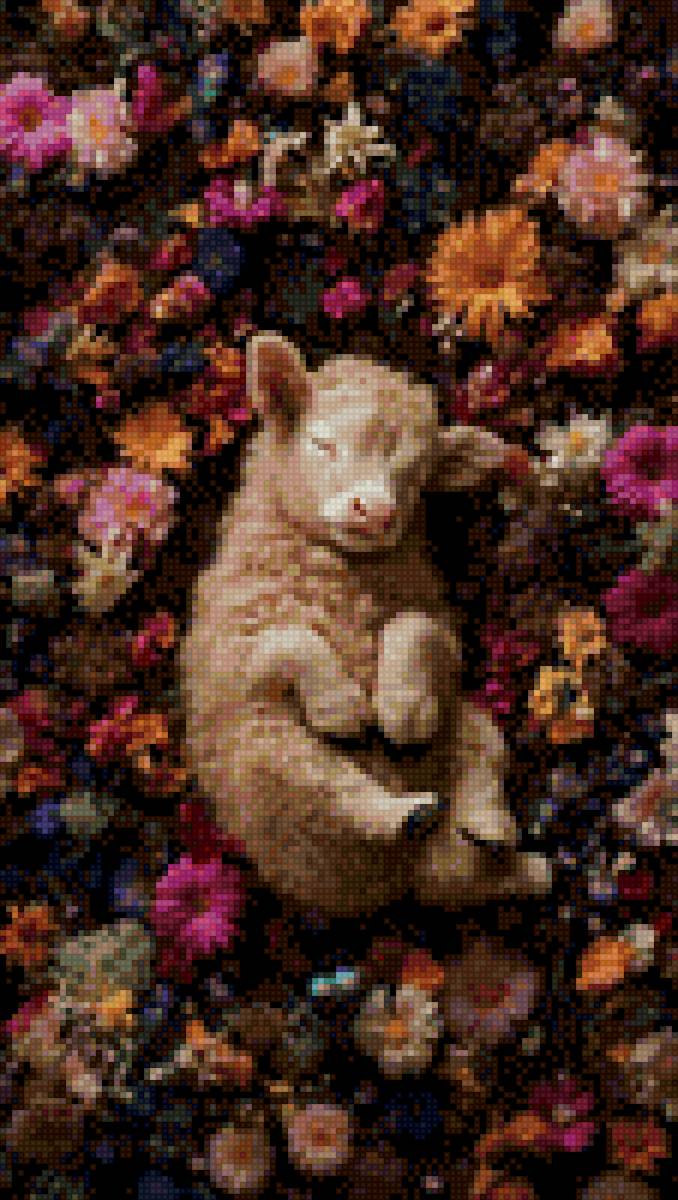 теленок в цветах - цветы, коровка - предпросмотр