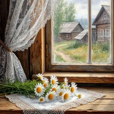 Схема вышивки «Ромашки на окне»