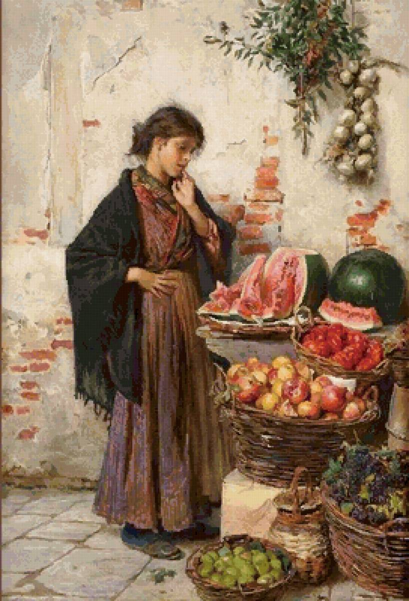 торговка фруктами - фрукты, девушка, картина - предпросмотр