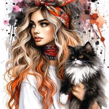 Схема вышивки «дама с котом»