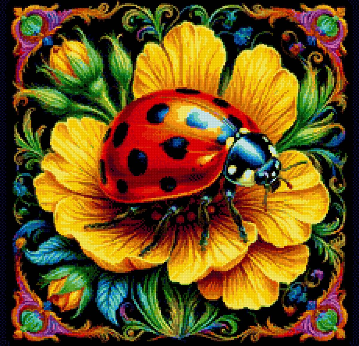 Цветы - коровка - предпросмотр