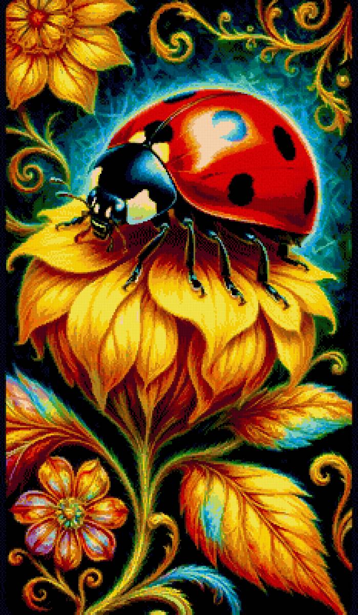 Цветы - коровка - предпросмотр