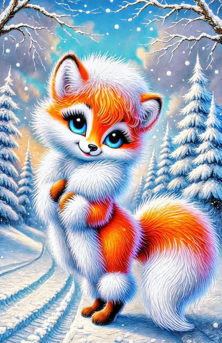 Первый снег - лиса, зима - оригинал