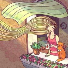 Схема вышивки «девушка и кот»