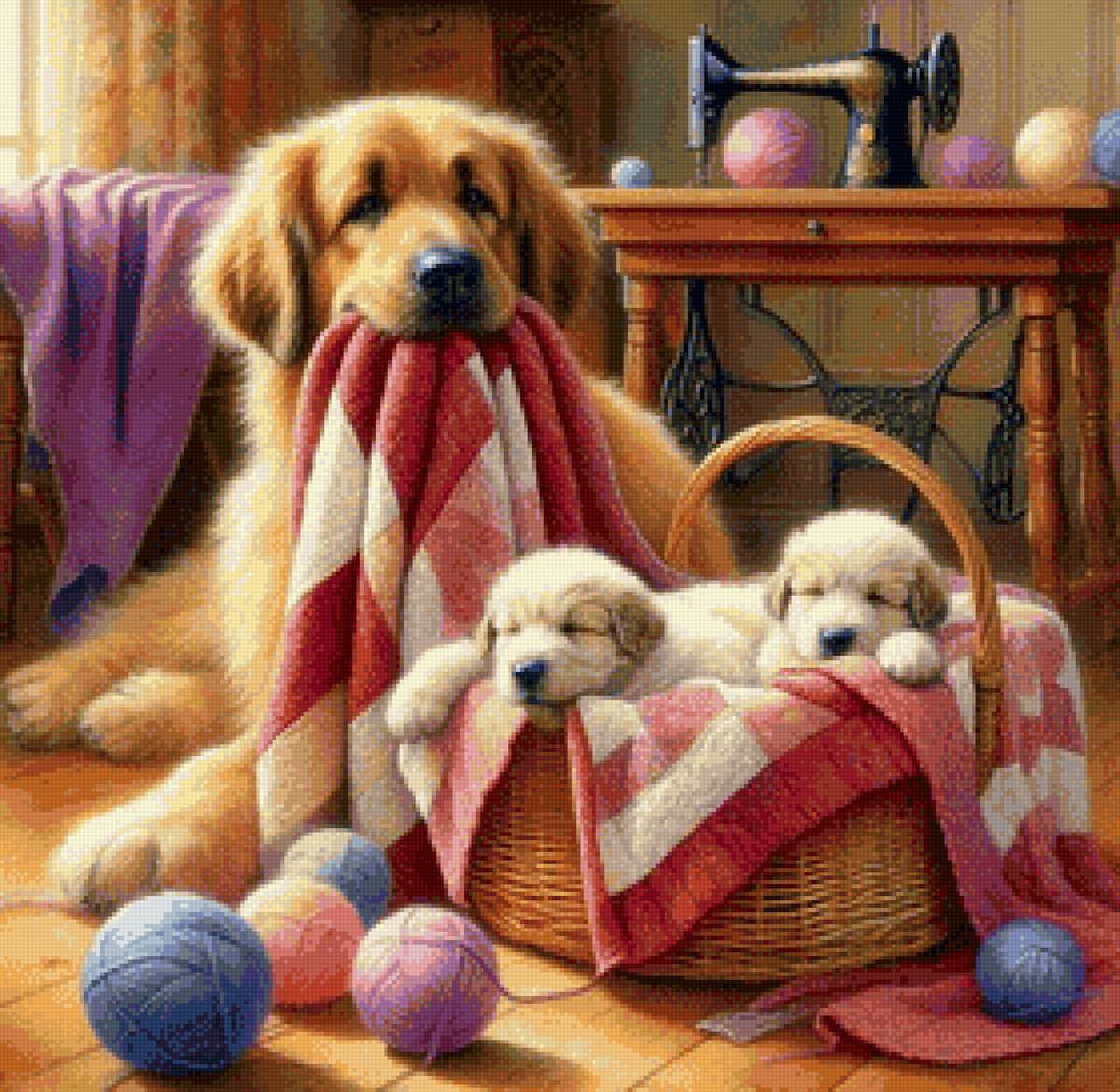 Заботливая мама - собака, щенки - предпросмотр