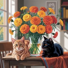 Схема вышивки «Коты и цветы»