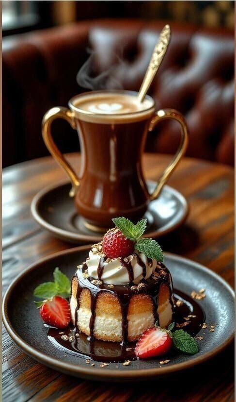 Сладкий завтрак - пирожное, кофе, торт - оригинал