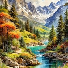 Схема вышивки «горы осенью»