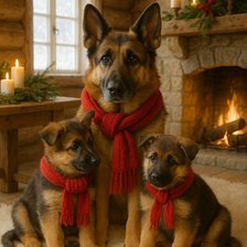 Схема вышивки «Семья овчарок новогодние»