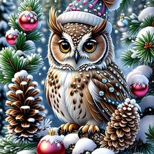 Схема вышивки «сова новогодняя»