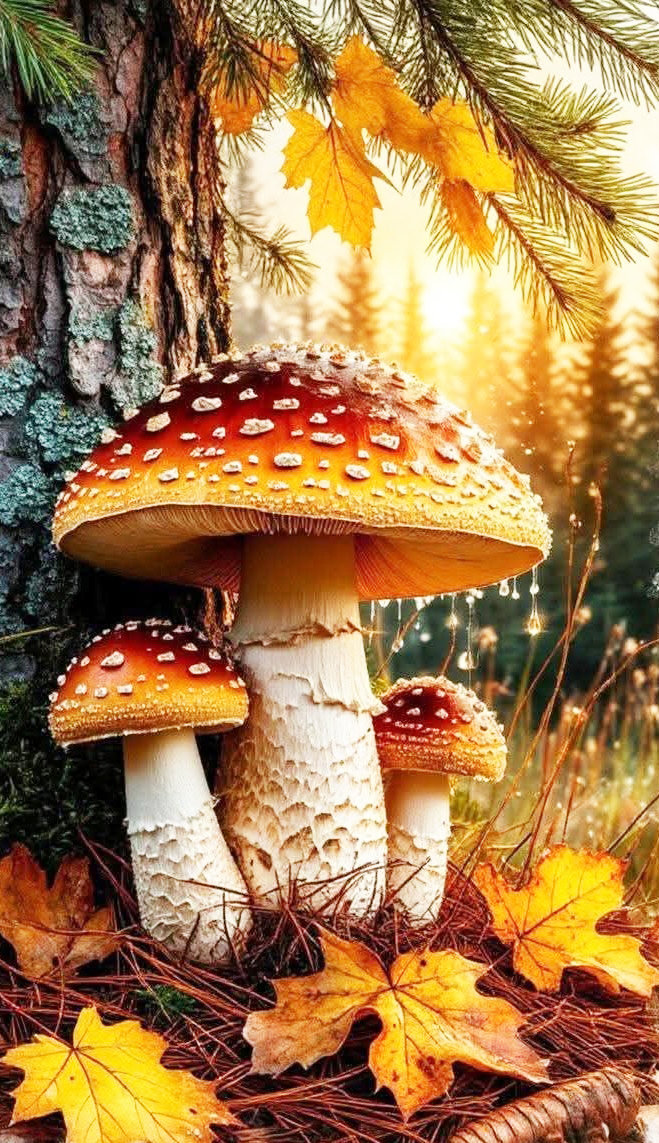 мухоморы - природа, осень, мухомор, грибы, пейзаж - оригинал