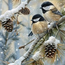 Схема вышивки «Зима, Синички»