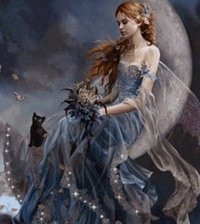 Схема вышивки «Фея на луне с котенком»