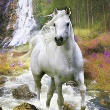 Схема вышивки «Водопад и лошадь»