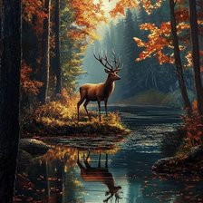 Схема вышивки «олень в лесу»