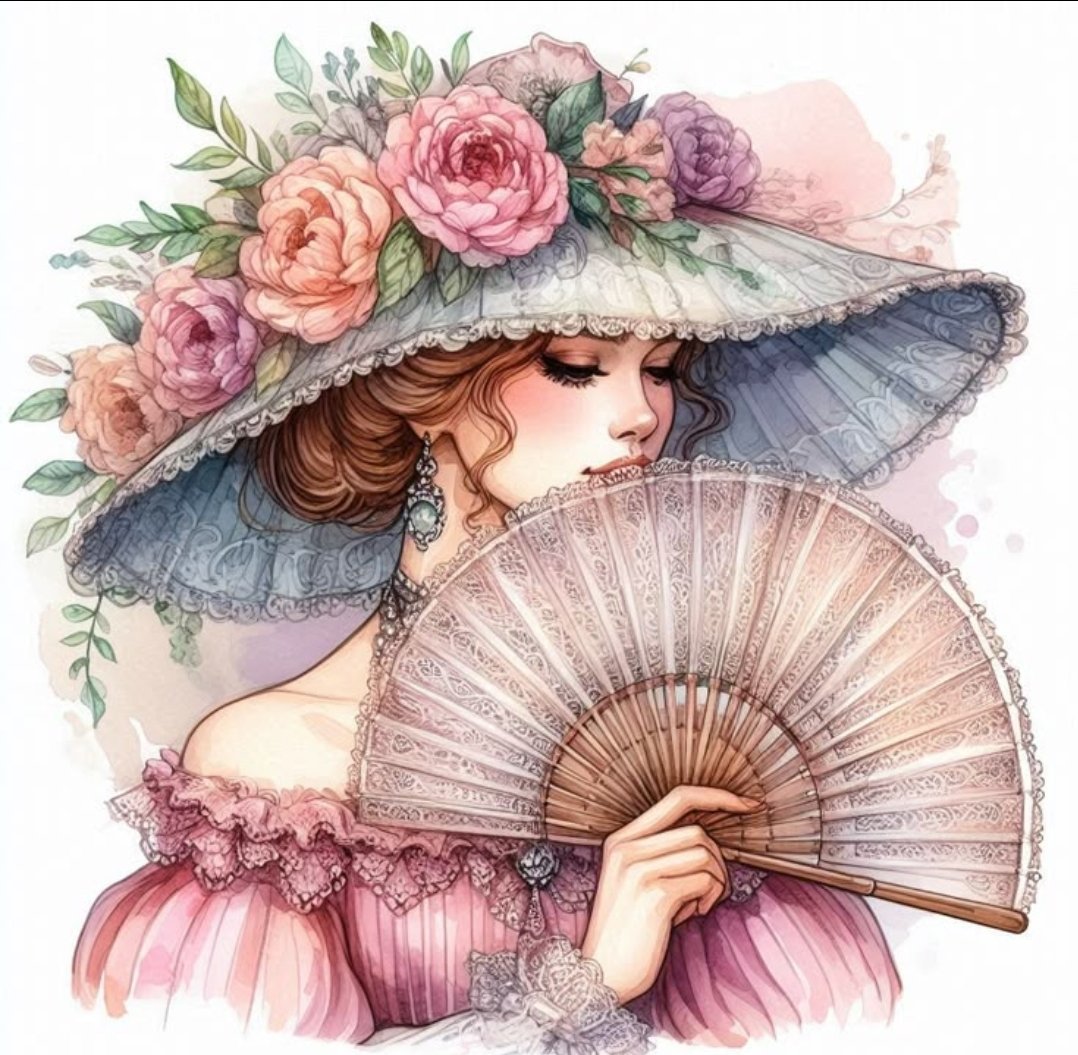 №2938976 - веер, девушка, шляпка - оригинал