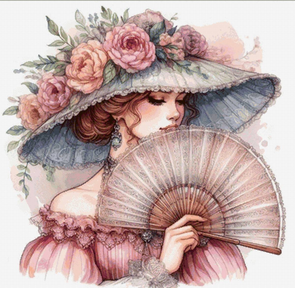 №2938976 - шляпка, веер, девушка - предпросмотр