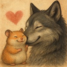 Схема вышивки «Волк и хомячок любят друг друга»