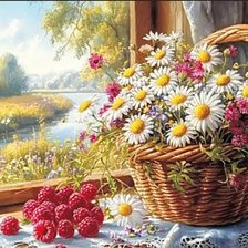 Схема вышивки «Корзина с ромашками»