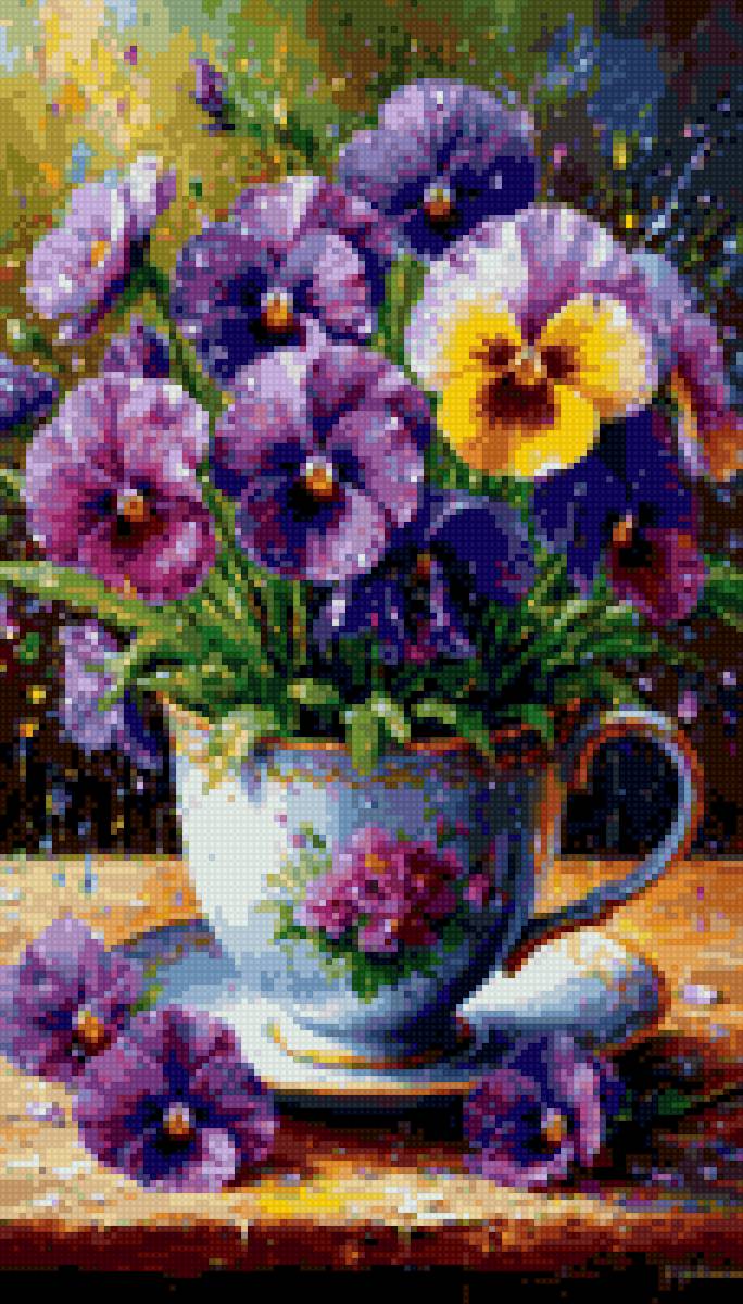 Анютины глазки - анютины глазки, цветы, чашка - предпросмотр