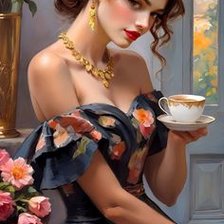 Схема вышивки «Девушка с чашкой»