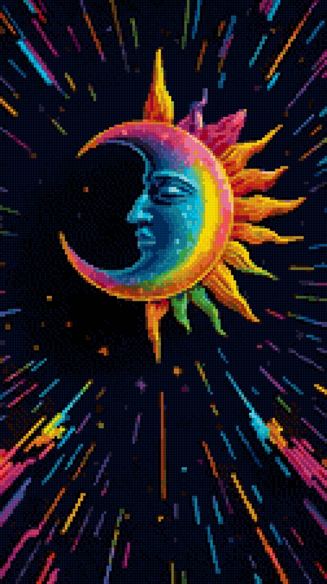 Солнце и луна - солнце, радужная, разноцветная, луна - предпросмотр