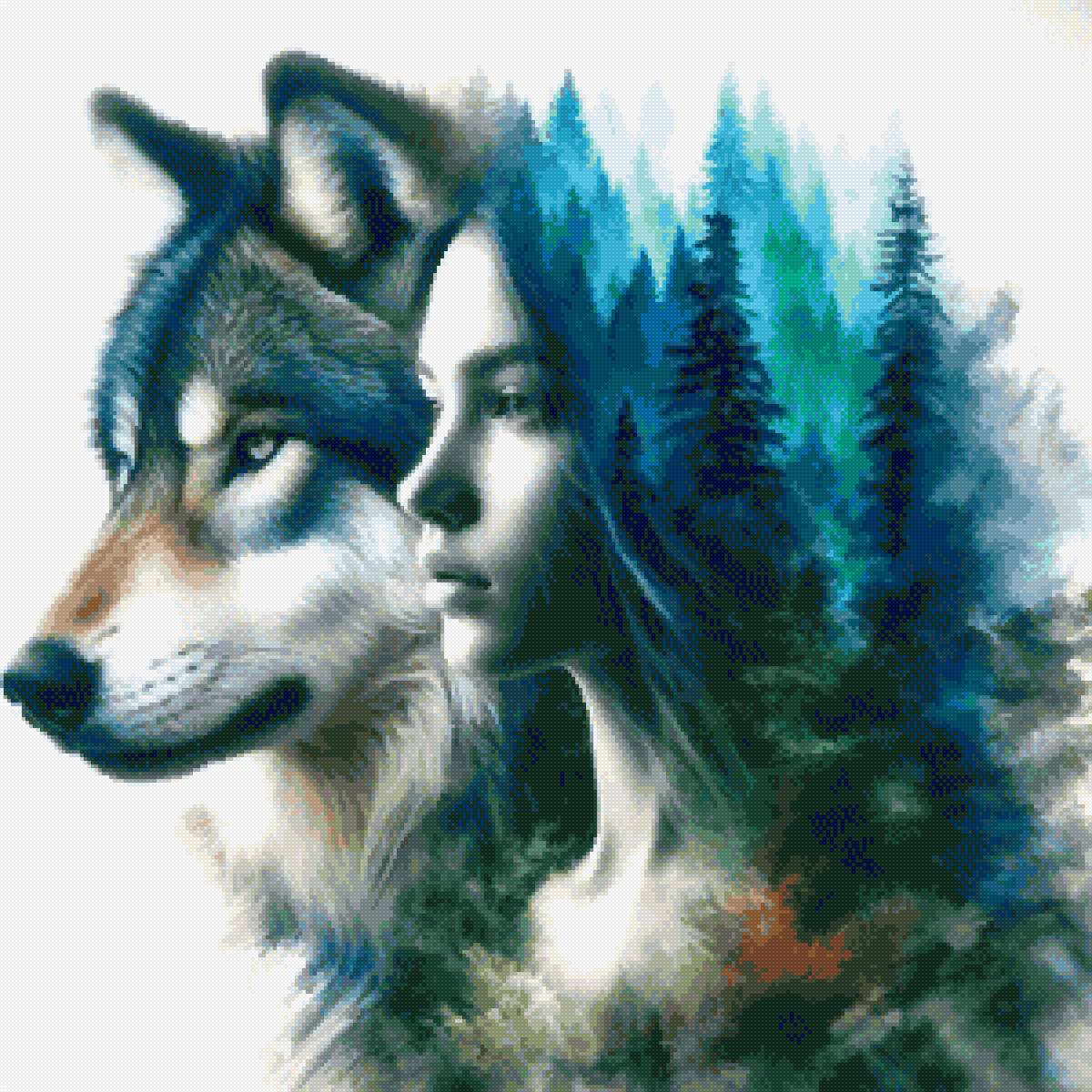 Единение душ - лес, деревья, волк, девушка - предпросмотр