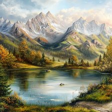 Схема вышивки «озеро в горах»