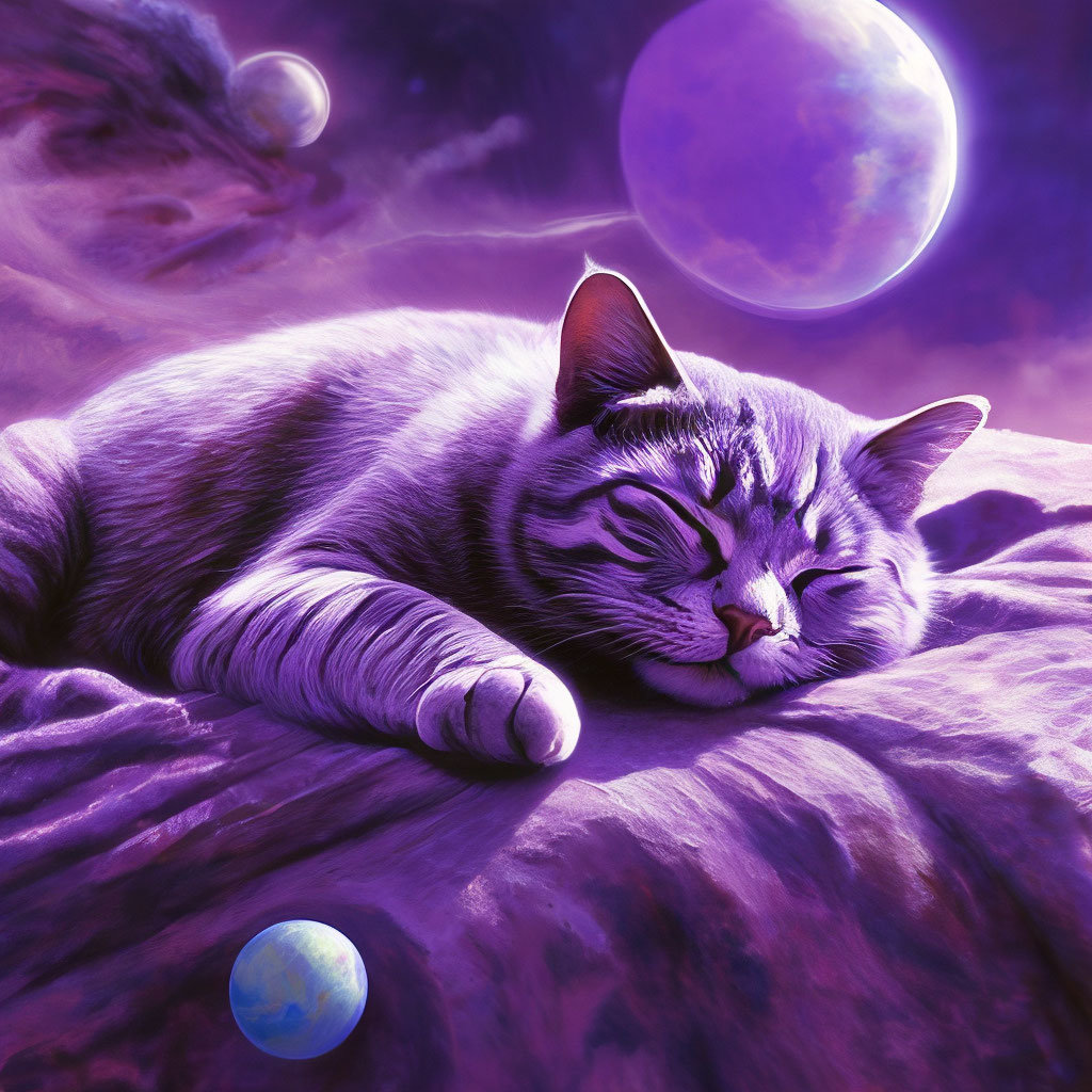 Кот фиолетовый - спящий кот - оригинал