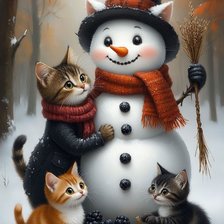 Схема вышивки «коты со снеговиком»