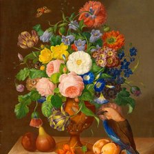 Схема вышивки «Букет в вазе и птица»