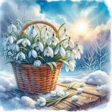 Схема вышивки «Корзина подснежников зимой»