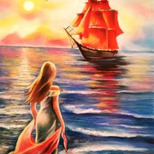 Схема вышивки «Ассоль, Грэй и корабль под алыми парусами»